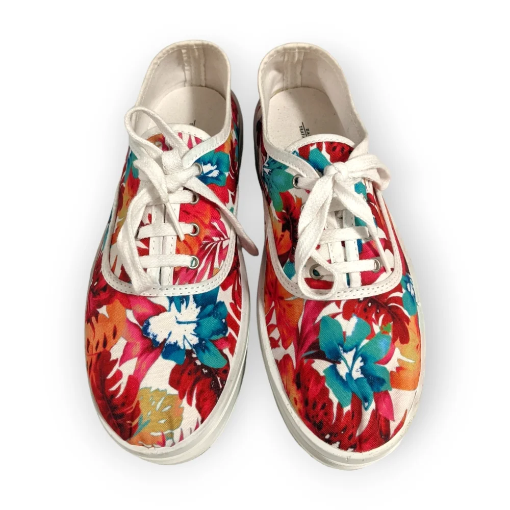 Zara Trafaluc Tropical Floral Cloth Platform Sneakers, 7.5